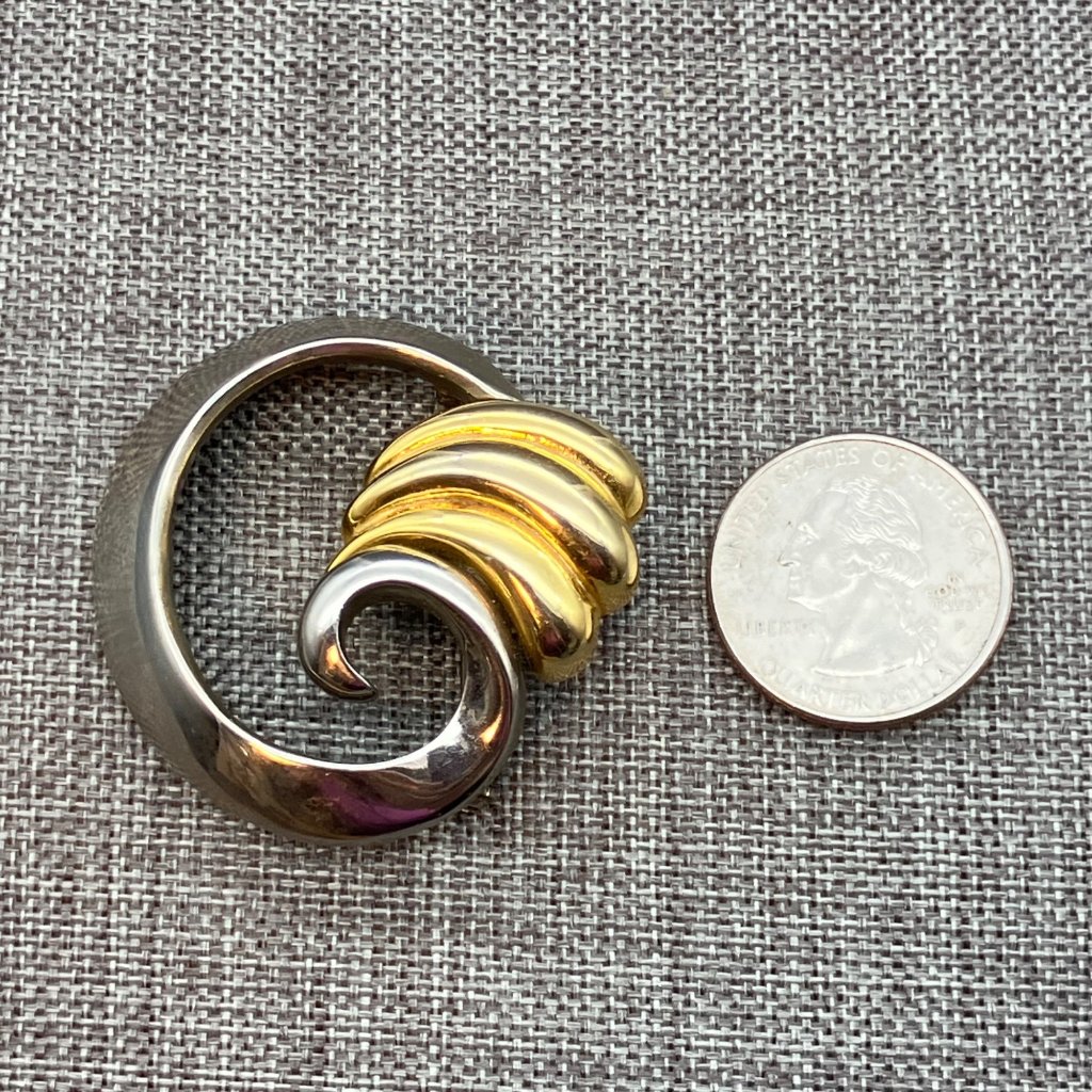 Vintage M. Jent Brooch Pin 1.75 In Gold Silver Swirl Circular Retro Mcm Classic